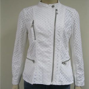 Rebecca Taylor White Punched
Denim Moto Jacket Size 6. NWOT